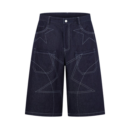 Five pointed star bright line denim shorts