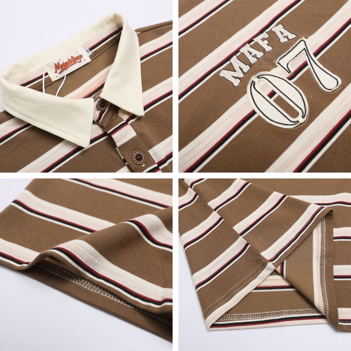 Retro Letter Embroidery Stripe Short Sleeve Polo Shirt For Men MuddyStock
