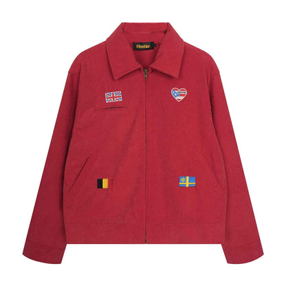 Corduroy heart-shaped printed lapel jacket for women Red