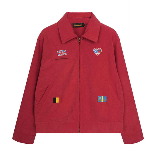 Corduroy heart-shaped printed lapel jacket for women Red