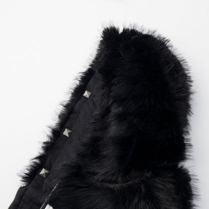 Men's Trendy Cross Patch Embroidery Faux Fur Hooded Cotton Padded Jacket