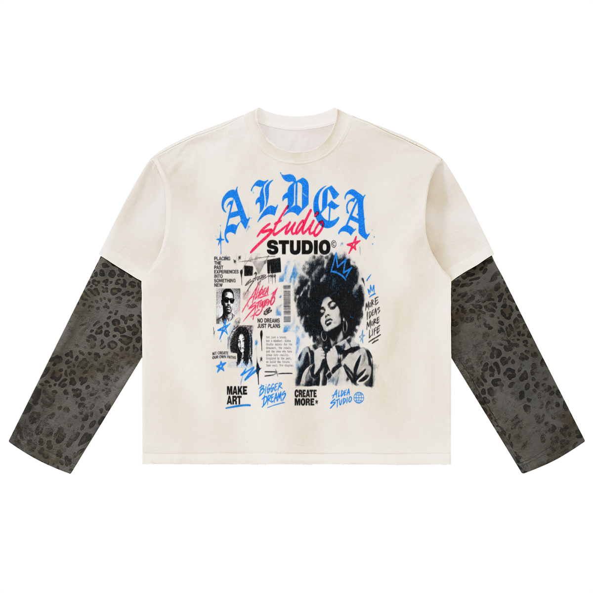 Vintage Wash Leopard Paneled Layer T-Shirt For Men | MuddyStock Originals White with Leopard Gray