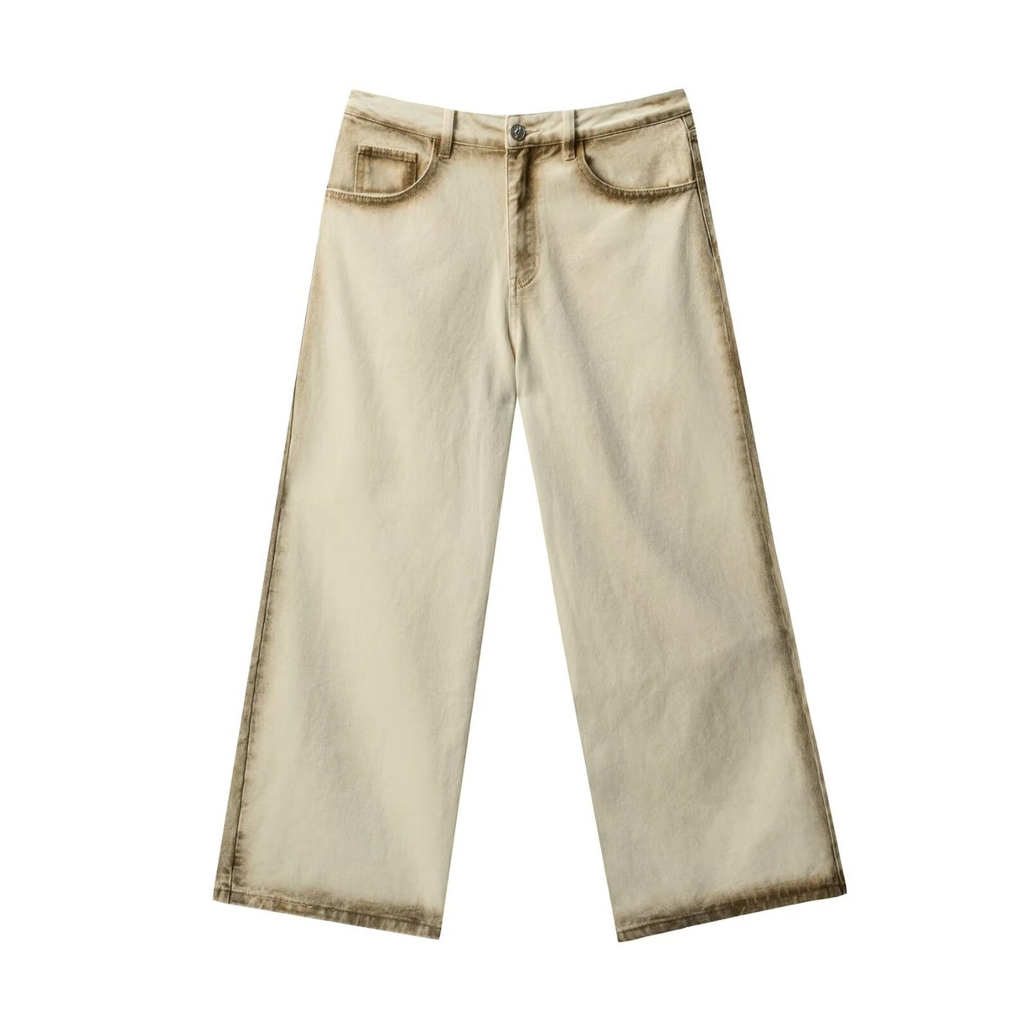 Loose Straight Retro Street Floor-length Pants Beige MuddyStock