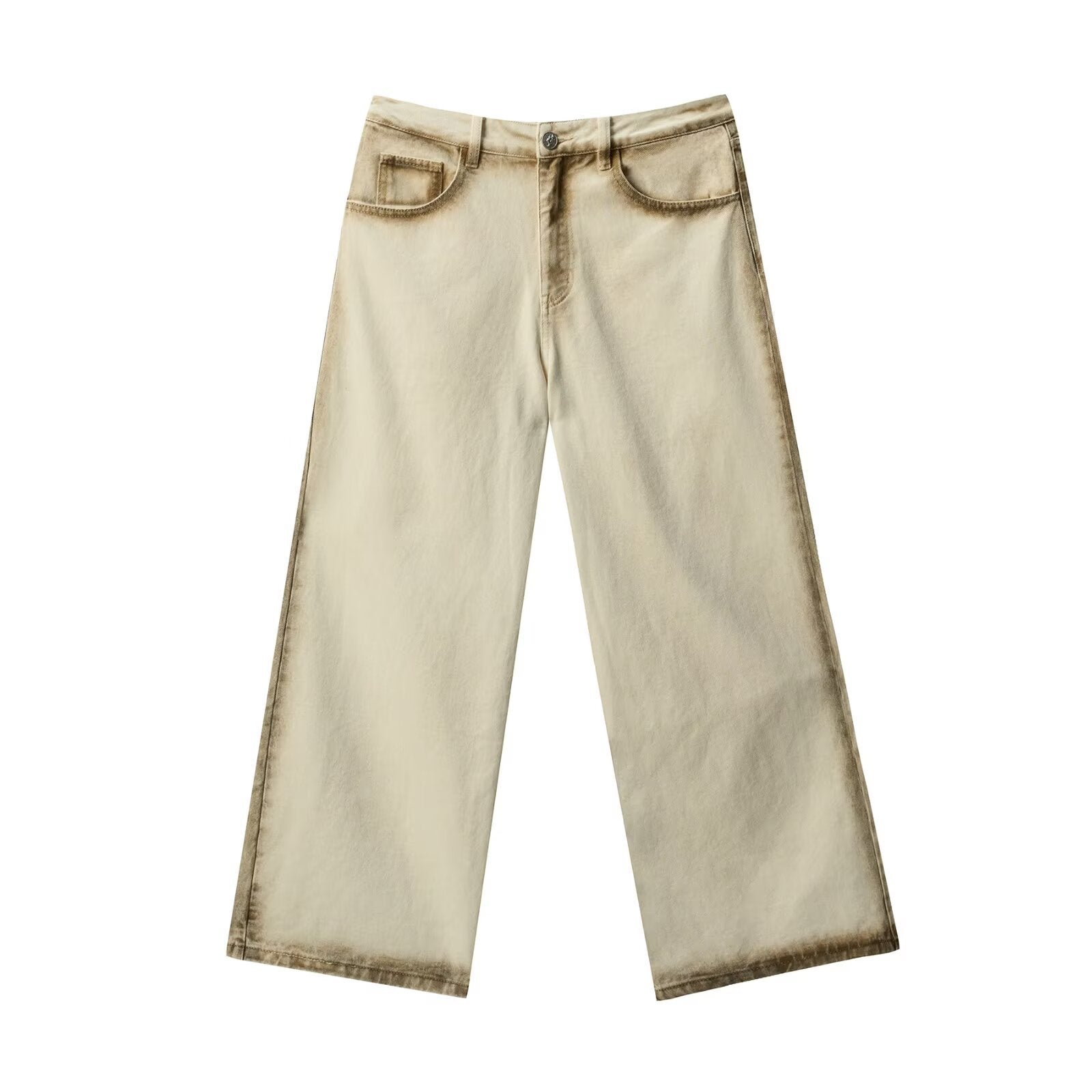Loose Straight Retro Street Floor-length Pants Beige MuddyStock