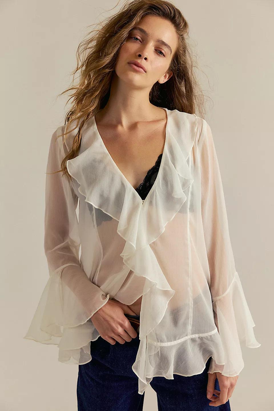 Women's Solid-Color V-Neck Outerwear Top Apricot