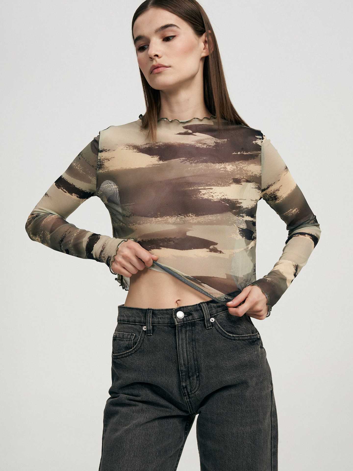 Women's Leopard-Print Mesh Printed Bodysuit T-Shirt Top Picture 2