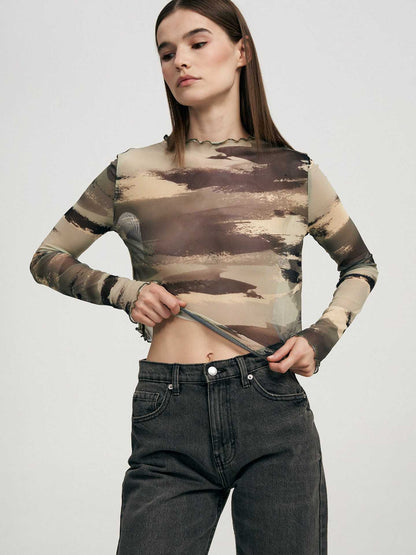 Women's Leopard-Print Mesh Printed Bodysuit T-Shirt Top Picture 2