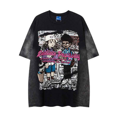Hand Painted Cartoon Animation Short Sleeve For Men And Women MuddyStock