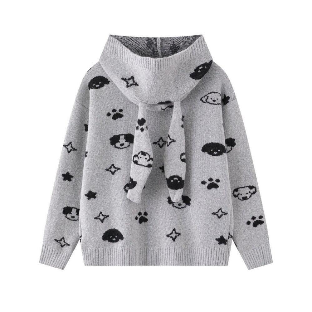 Full printed jacquard cartoon rabbit ear hooded knitted hoodie for women | MuddyStock Originals