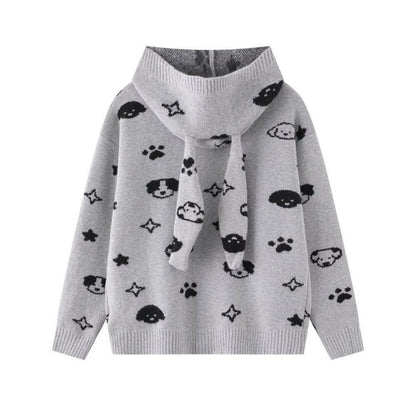 Full printed jacquard cartoon rabbit ear hooded knitted hoodie for women | MuddyStock Originals