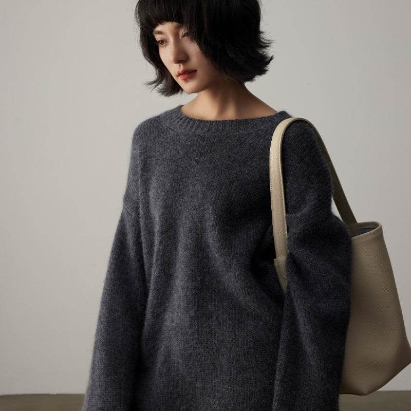 Pure Cashmere Wide Sweater Pullover Women's Thick Elegant Gray Free Size MuddyStock