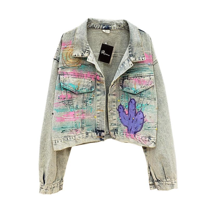 Hand drawn doodle letters denim jacket for women All Products