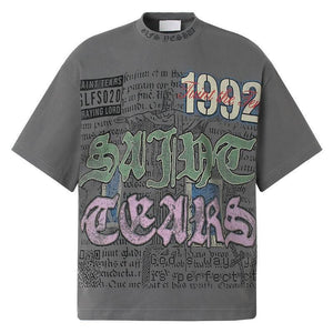 American Retro Graffiti Short Sleeve For Men Gray