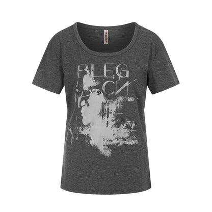 Portrait Print U-Neck T-Shirt For Women | MuddyStock Originals Black Gray