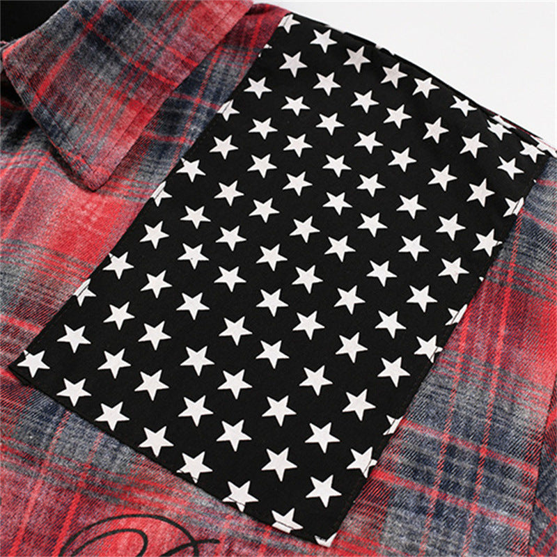 Vintage Washed Plaid Long Sleeve Lapel Casual Men's Shirt