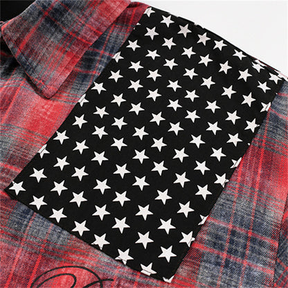 Vintage Washed Plaid Long Sleeve Lapel Casual Men's Shirt