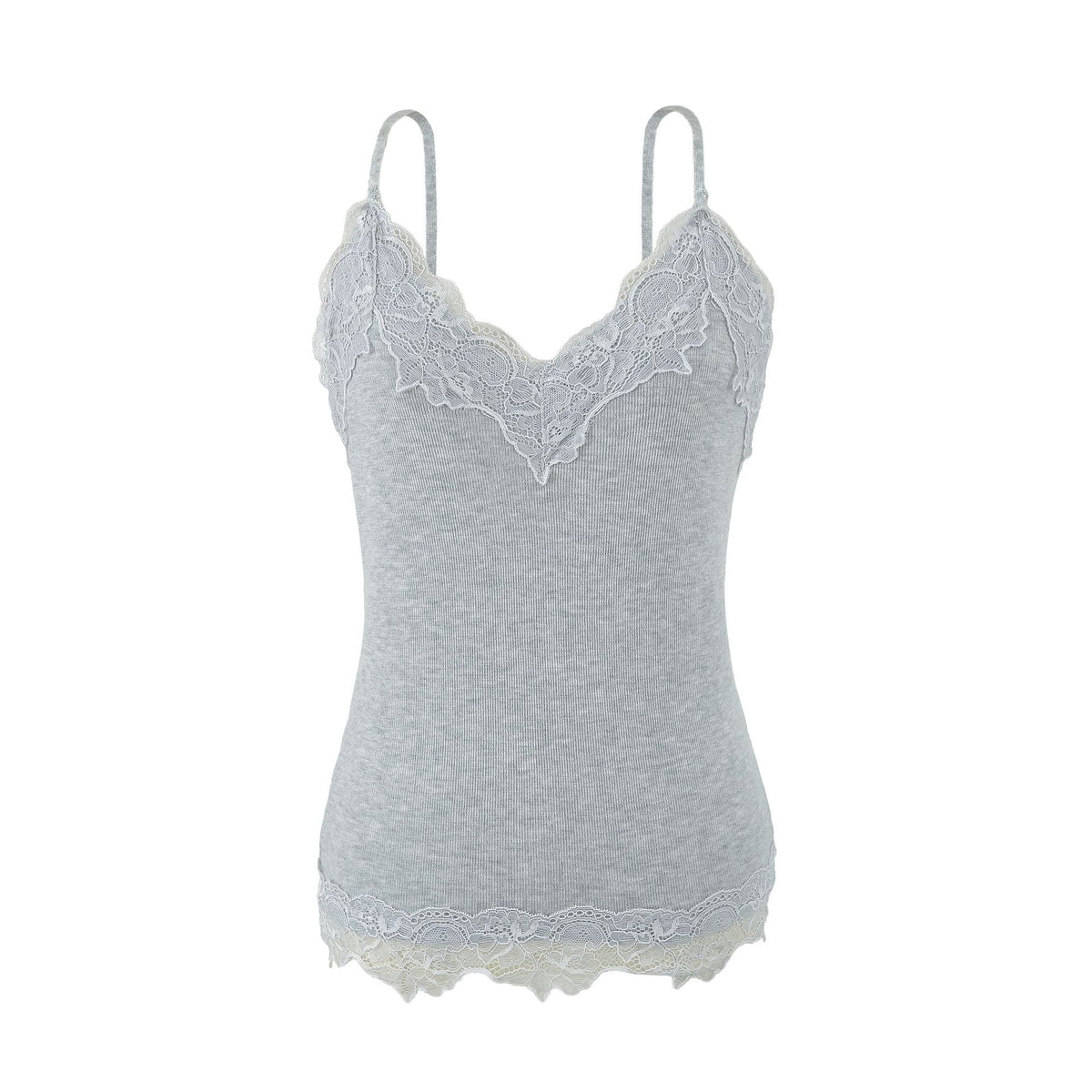 Reversible Wool Blend Camisole with Scalloped Lace Trim Soft Spring Innerwear Top Light Gray