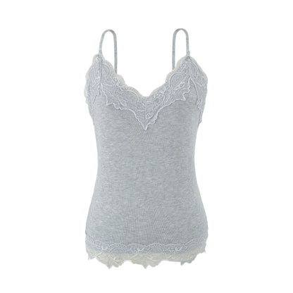 Reversible Wool Blend Camisole with Scalloped Lace Trim Soft Spring Innerwear Top Light Gray