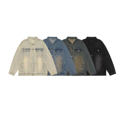 American Retro Washed Denim Jacket Fall And Winter Lapels Jacket MuddyStock