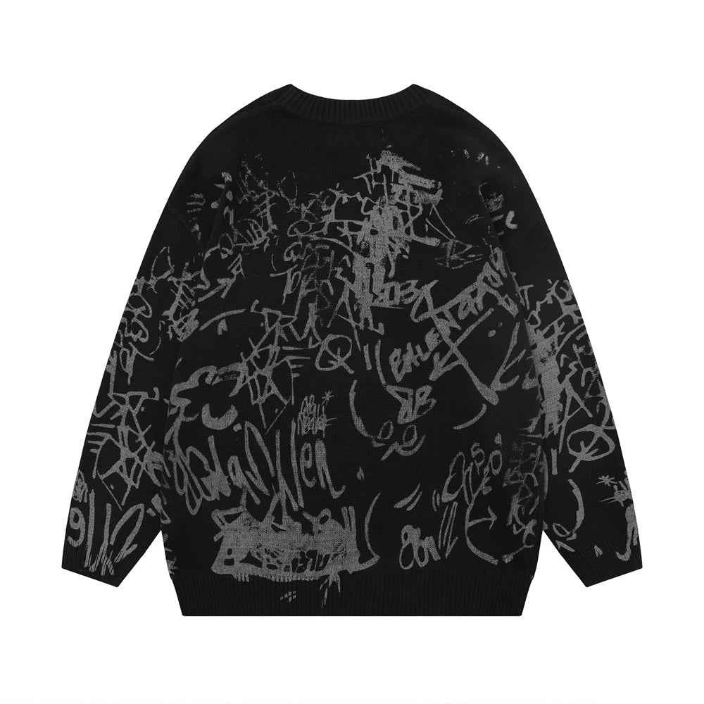 Men's Graffiti Printed Round Neck Sweater MuddyStock null