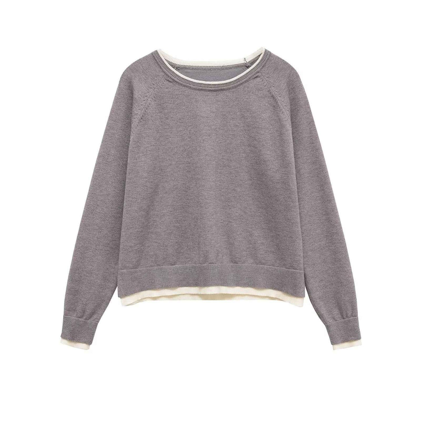 Minimalist style loose double layered long sleeved round neck top for women | MuddyStock Originals Gray