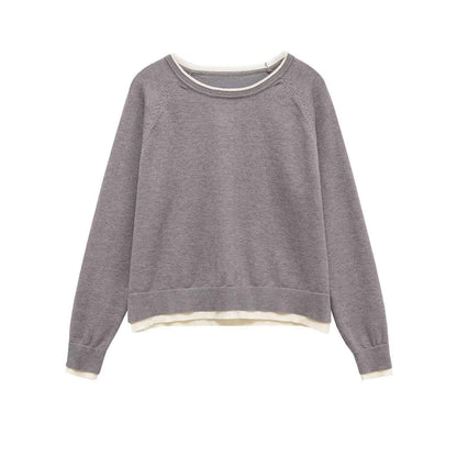 Minimalist style loose double layered long sleeved round neck top for women | MuddyStock Originals Gray
