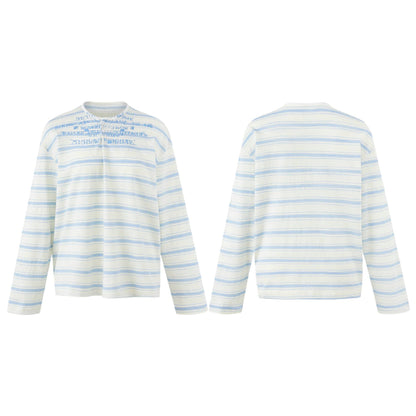 Faded Letter Pleated Henley Stripe Long Sleeve T-Shirt for Men
