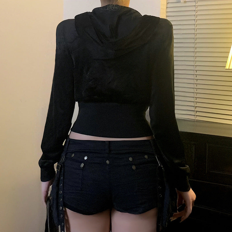 Hot stamping element velvet solid color zipper hooded long sleeved jacket eprolo