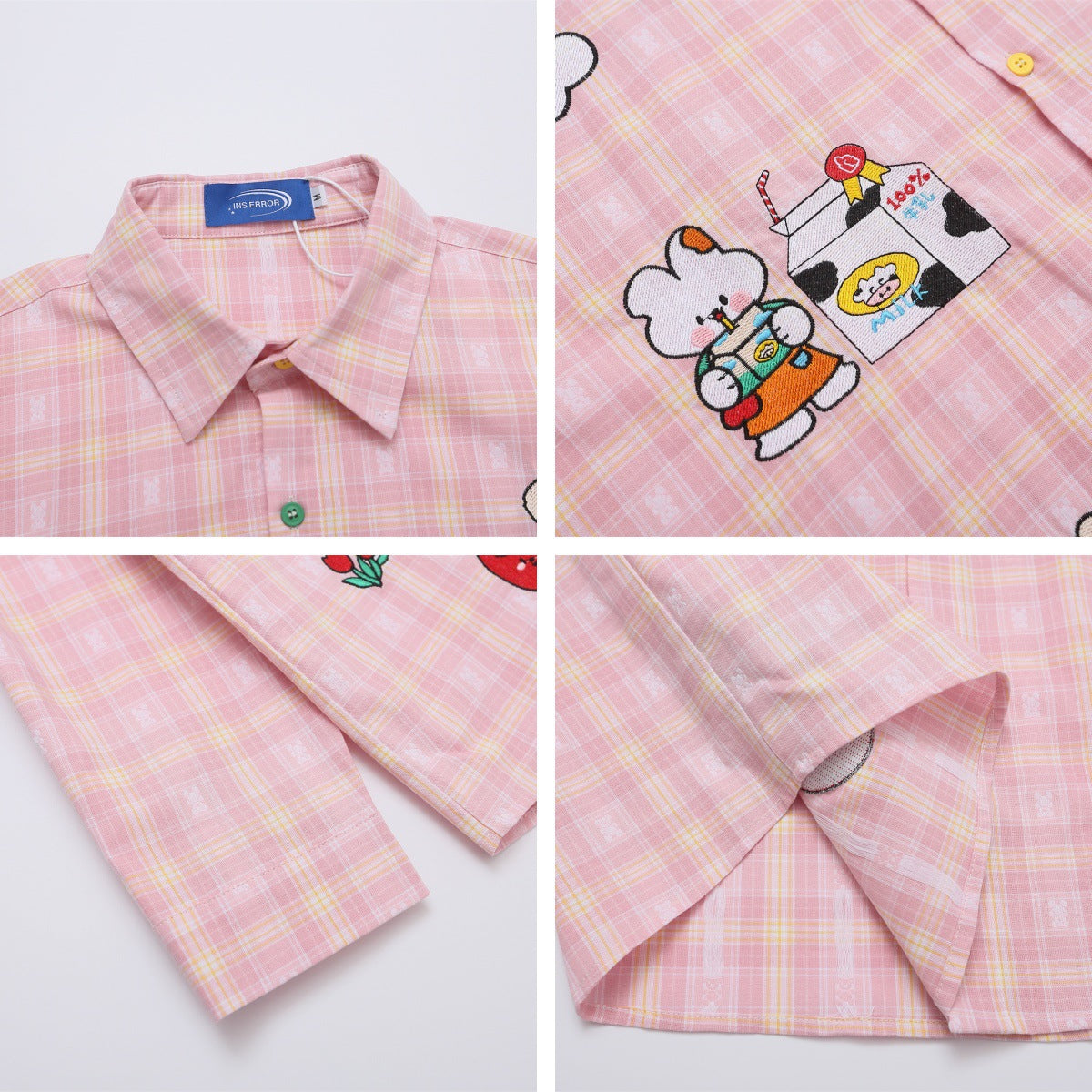 Retro Cartoon Plaid Long Sleeve Shirt For Women eprolo