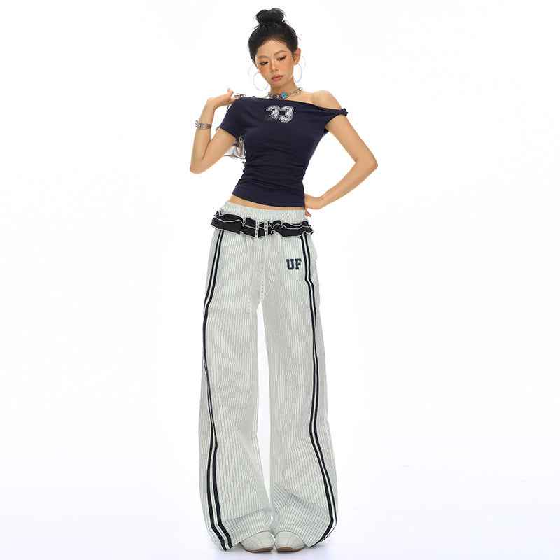 White Striped Casual Pants For Women | MuddyStock Originals MuddyStock