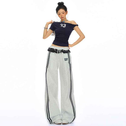 White Striped Casual Pants For Women | MuddyStock Originals MuddyStock