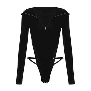 Zipper hooded slim fit street long sleeved jumpsuit for women | MuddyStock Originals Black