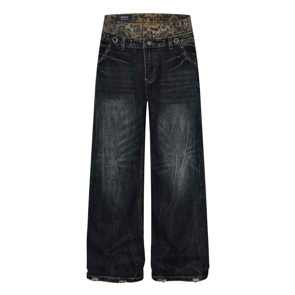 Fake two piece pair of jeans with spliced waistband for women | MuddyStock Originals