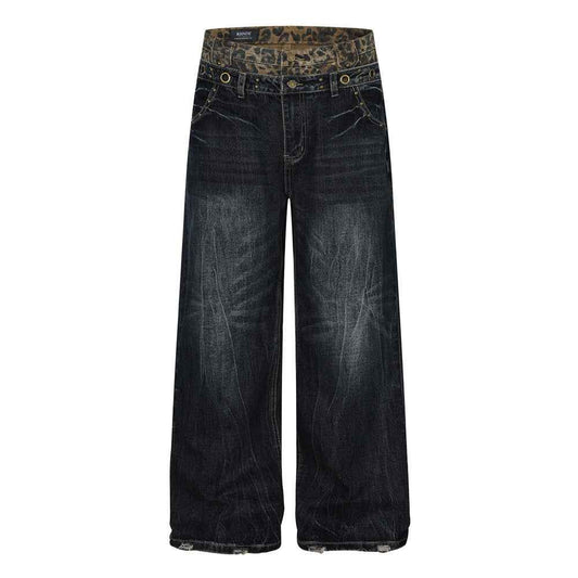 Fake two piece pair of jeans with spliced waistband for women | MuddyStock Originals