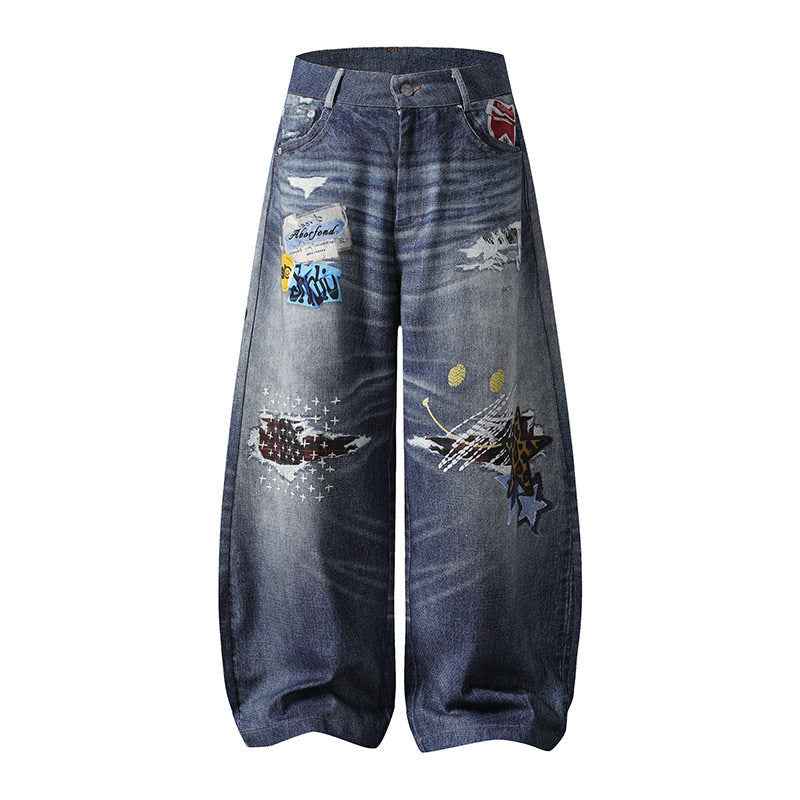 Embroidered Wide Leg Straight Leg Long Pants For Men And Women | MuddyStock Originals Blue eprolo