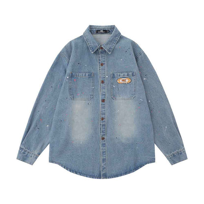 Denim Long Sleeve Splash-ink Shirt For Women
