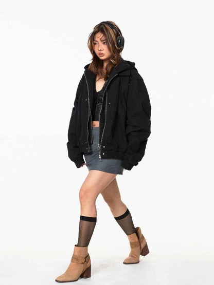 Fake Two Pieces Hooded Workwear Female Cropped Jacket MuddyStock