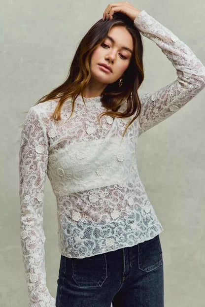 Lace Long Sleeve Floral Layering Top Trendsi
