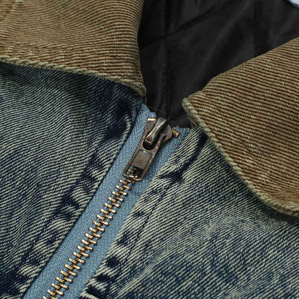 Color Stitching Turnover Neck Denim Jacket For Men And Women