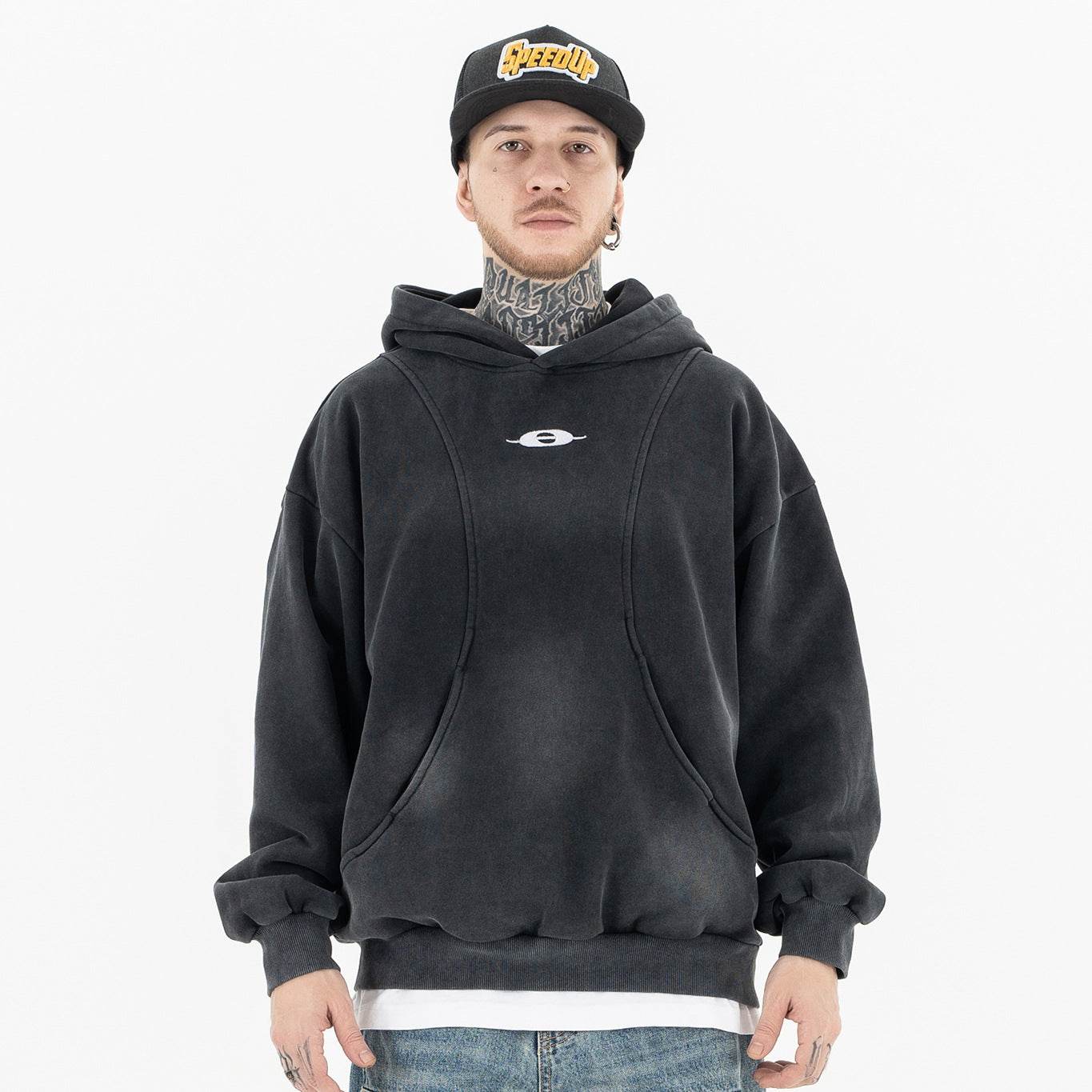 Deconstructed Patchwork Fleece Hoodie For Men MuddyStock