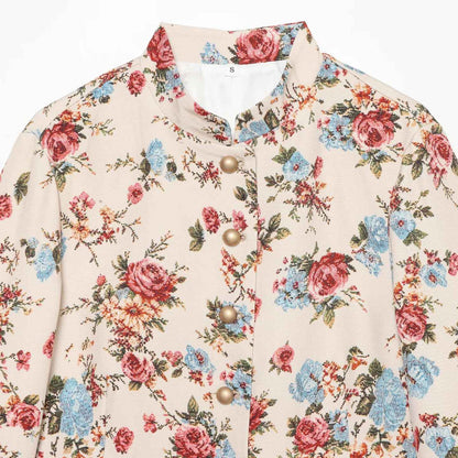 Flip button stand up collar floral print jacket for women | MuddyStock Originals