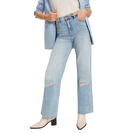 High waisted straight leg ripped loose cropped jeans