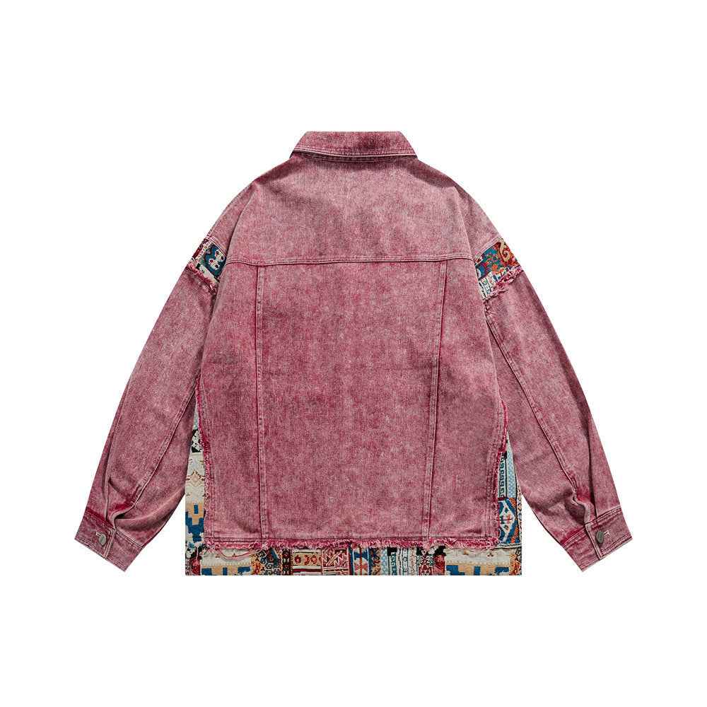 Jacquard patchwork washed denim jacket for women | MuddyStock Originals