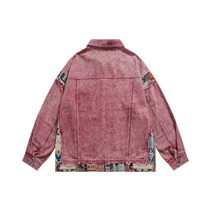 Jacquard patchwork washed denim jacket for women | MuddyStock Originals