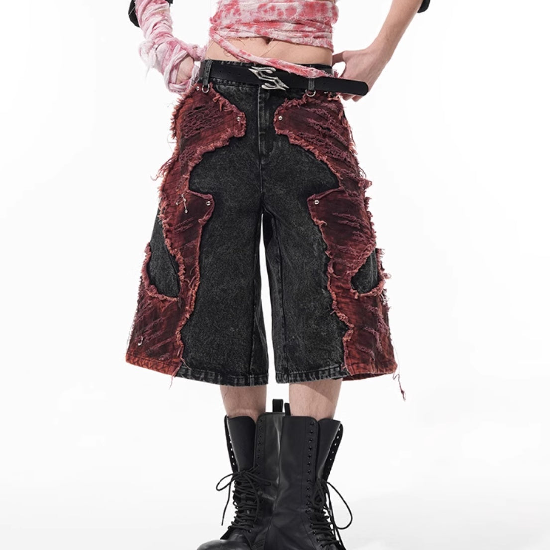 Distressed Brushed Stitching Denim Cropped Pants For Men
