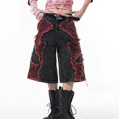Distressed Brushed Stitching Denim Cropped Pants For Men