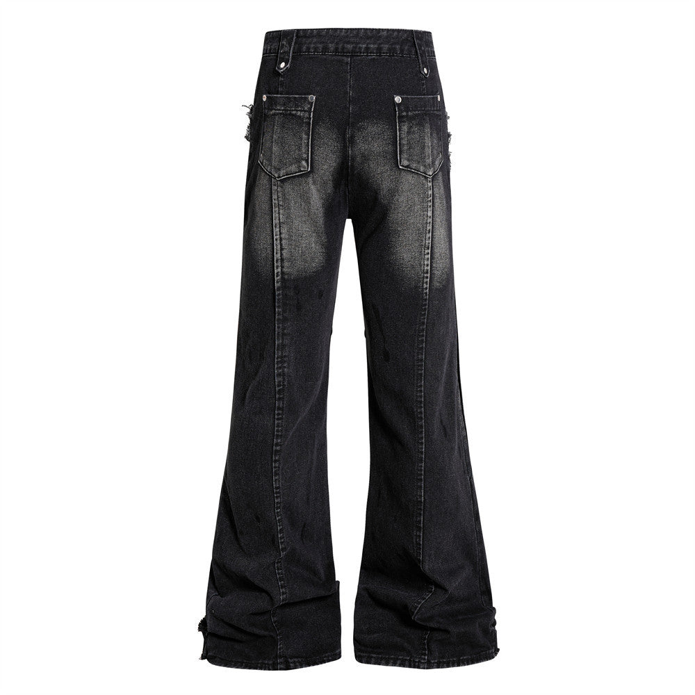 Cat whisker frayed distressed washed denim bell bottoms jeans for women | MuddyStock Originals