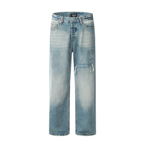 Fashion Holes Straight Jeans For Men Blue