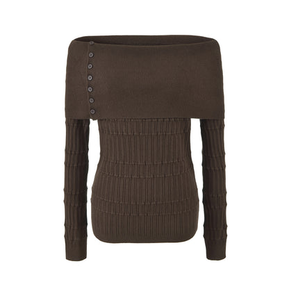Apricot Off-Shoulder Knit Top Coffee