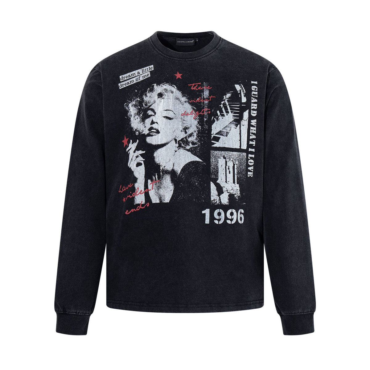 Marilyn Monroe printed vintage long sleeved t-shirt for men | MuddyStock Originals Black
